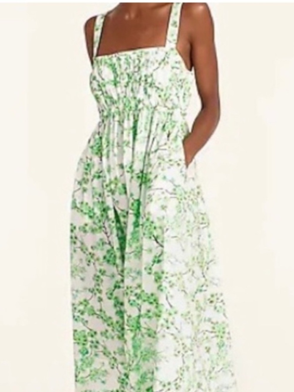 J. Crew White Dress with Green Floral Branch Print